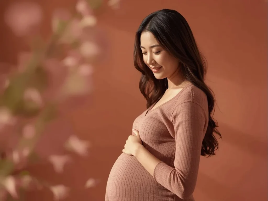 A pregnant woman preparing her body for a healthy pregnancy with the Lady Essential IV drip.