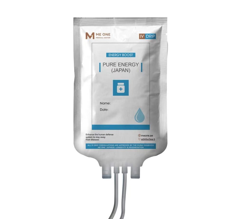 The Pure Energy IV drip bag, designed for a maximum vitality boost.